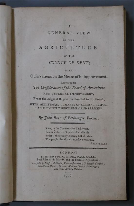 Boys, John - A General View of the Agriculture of the County of Kent, 8vo, half calf, with hand-coloured folding